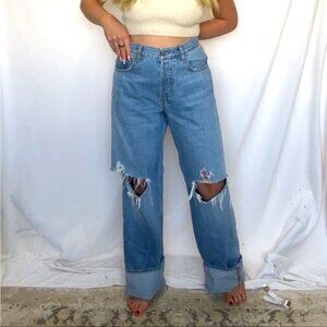 GRLFRND girlfriend distressed low rise boyfriend denim jeans